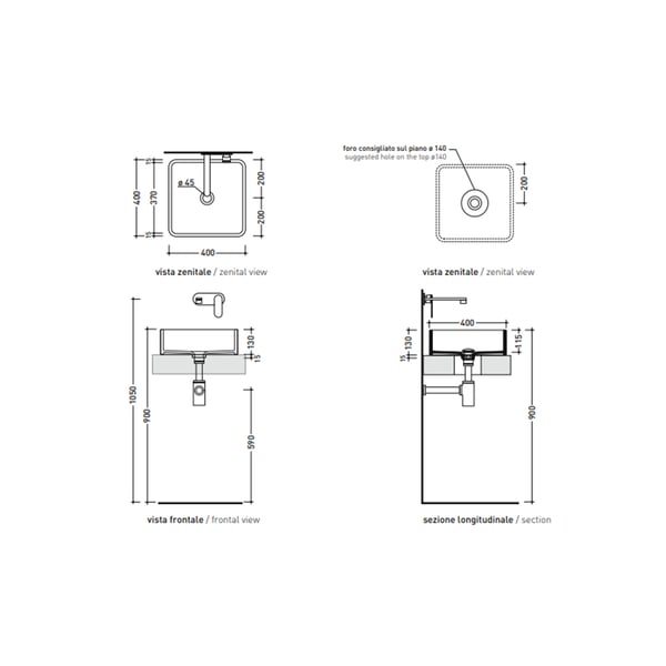 Νιπτήρας Flaminia Mini Wash 40x40cm Latte